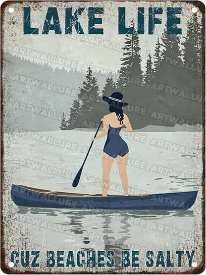 Lake Life Decor Tin Sign - Rustic Metal Wall Art for Cabin, Lakehouse & Porch - Weatherproof 12x16 Inches