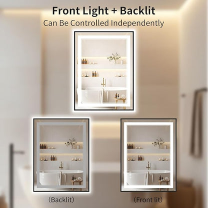 22"x30" LED Bathroom Mirror with Lights, Front & Backlit, Anti-Fog, Dimmable, 3 Color Temperature, CRI 90+, LED Mirror for Bathroom with Premium Full Aluminum Frame, Touch Control with Memory