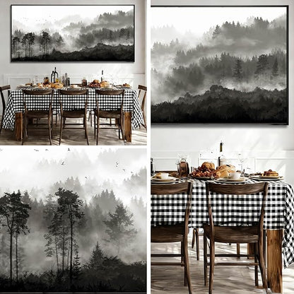 Black and White Framed Wall Art Modern Wall Hanging Decor Forest Print Pictures 40"x86" Large Posters for Living Room Bedroom Artwork
