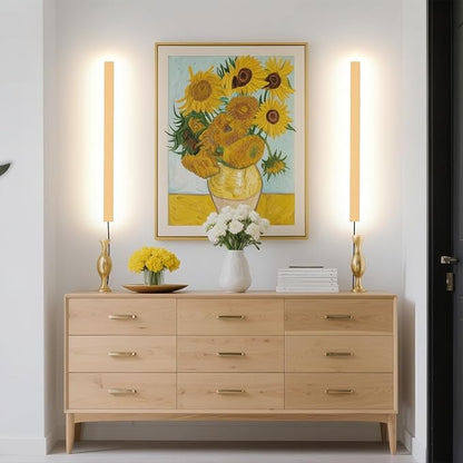 KELUOLY Modern Plug in Wall Sconces, 23.6 inch Frosted Gold LED Long Wall Lights, 12W Warm White 3000K Acrylic Indoor Wall lamp,with 59" Plug Cable for Bedroom, Living Room, Bathroom Makeup, Hallway