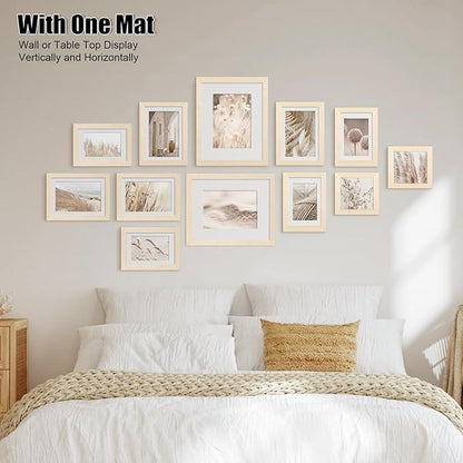 Egofine Picture Frame Set 12 Pack, Picture Frames Collage Wall Decor with Two 8x10, Four 5x7, Four 4x6, Two 4x4 for Wall and Tabletop, Made of Solid Wood, Covered by Plexiglass, Natural Wood