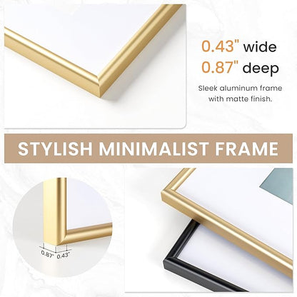 Fun Memories 16x20 Aluminum Picture Frame Gold, 16"x20" Frame for Wall with Real Glass, 16 x 20 Gold Metal Frame, 16x20 Picture frame Matted to 11x14