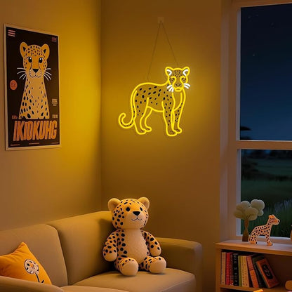 OkiyiD Cheetah Neon Sign, Cheetah Wall Art Decor Gifts with USB Power Wild Animal Themed Decor for Bedroom, Office, Game Room and Bar, Creates Vibrant Jungle Safari Ambient Lighting