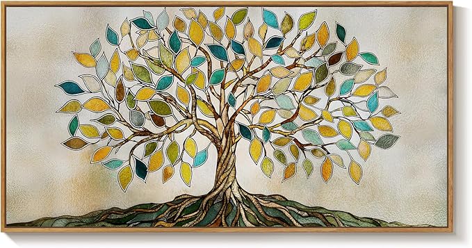 Large Framed Tree of Life Wall Art for Living Room, Modern Farmhouse Neutral Tree Canvas Painting Prints Artwork for Walls, Rustic Retro Picture for Bedroom Kitchen Office Hallway Wall Decor, 30x60