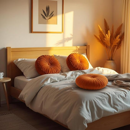 Beeveer 3 Pcs Round Throw Velvet Pillows Classy Accent Pumpkin Throw Pillows 15 Inch Decorative Cushion for Couch Chair Bed Car, 2 Styles(Orange)