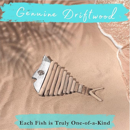 Driftwood Fish Nautical Wall Decor - Handmade Wooden Rustic Coastal Wall Art for Living Room, Bedroom, Office, Bathroom - Ocean Beach Decoration (Misty)