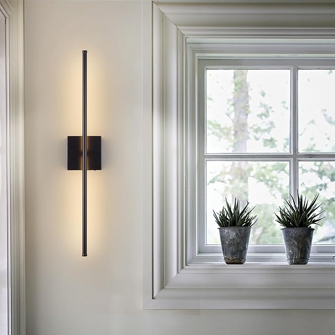 KARTOOSH Battery Operated Wall Sconces with Remote Control, Dimmable Wall Sconces Set of Two, 350°Rotate, 3000K LED Black Wireless Wall Light for Living Room, Hallway, Bedroom, 32.2 Inch (2 Pack)