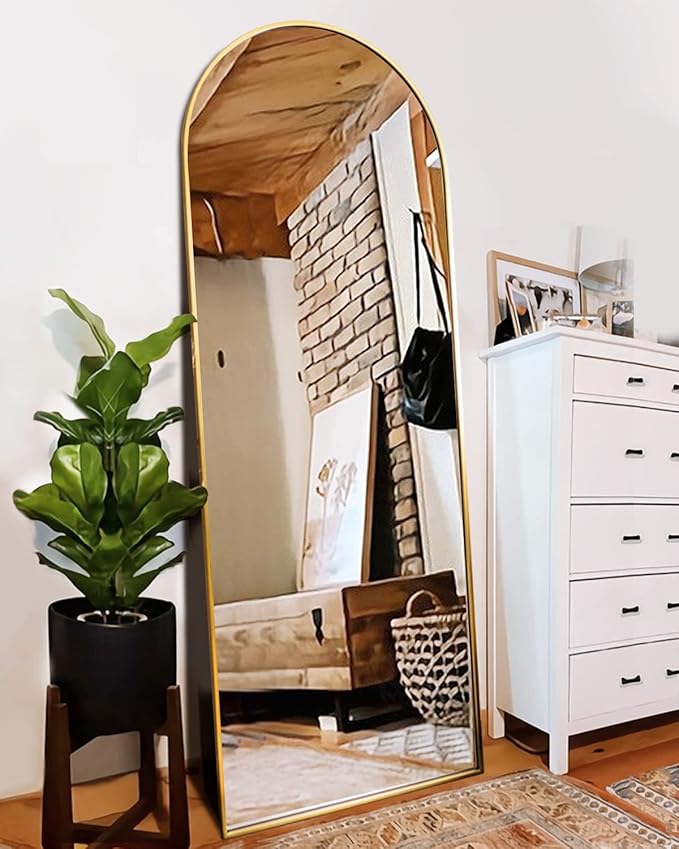 ITSRG Floor Mirror, Full Length Mirror with Stand, Arched Wall Mirror, Gold Floor Mirror Freestanding, Wall Mounted Mirror for Bedroom Living Room, Gold