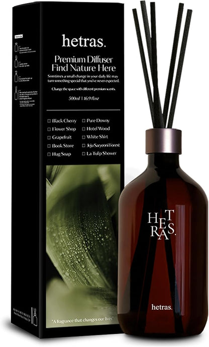 hetras. Premium Reed Diffuser (16.9 fl.oz / 500ml) 1Pack | Pure Laundry - Fresh & Warm Scent | Long-Lasting Luxury Fragrance with Reed Sticks for Home & Office | Gifts for Loved One