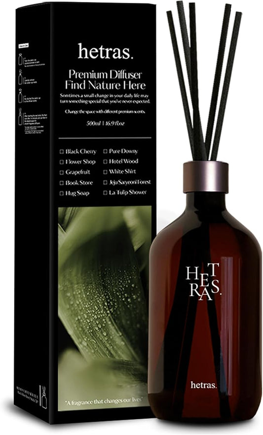 hetras. Premium Reed Diffuser (16.9 fl.oz / 500ml) 1Pack | Pure Laundry - Fresh & Warm Scent | Long-Lasting Luxury Fragrance with Reed Sticks for Home & Office | Gifts for Loved One