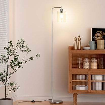 Ziisee Floor Lamps for Living Room - Industrial Standing Lamp with Glass Shade, Modern Floor Lamp with LED Bulbs, Tall Lamp for Bedroom Office - Brushed Nickel