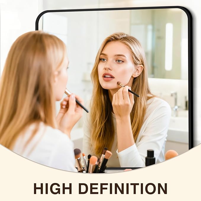 Bathroom Vanity Mirror for Wall, 30"x30" Wall Mounted Bathroom Mirror for Over Sink with Sturdy Metal Frame, Vertical or Horizontal, Living Room, Bedroom, Entryway(Black)