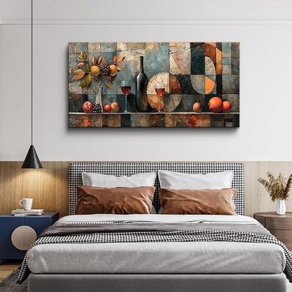 KELIYUAN Large Canvas Wall Decor For Kitchen Wall Art For Living Room Dining Room Decorations Wine Glass Painting Still Life Abstract Picture Artwork Pub Wall Mural Posters Home Decor 24"x48"