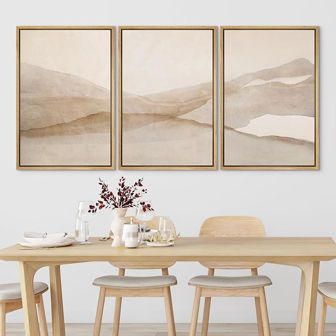SIGNLEADER Framed Canvas Print Wall Art Set Minimal Neutral Mountain Landscape Illustrations Minimal Decorative Bohemian for Living Room, Bedroom, Office - 24"x36"x3 Natural
