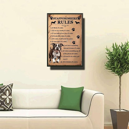 Metal Sign Tin Sign Vintage Wall Art Staffordshire Rules Outhouse Wall Decor for Club 6×8 Inches with Metal Frame