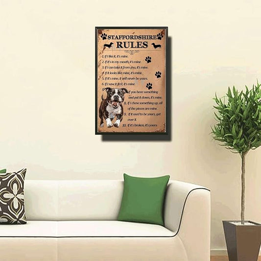Metal Sign Tin Sign Vintage Wall Art Staffordshire Rules Outhouse Wall Decor for Club 6×8 Inches with Metal Frame