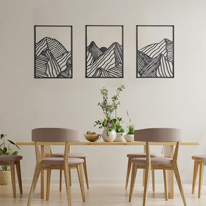Peryiter 3 Pcs Metal Wall Art Decor Landscape Mountain Wall Hanging Decor for Living Room Abstract Minimalist Modern Mountain Line Pictures Bathroom Office Home Gifts Indoor(Black)