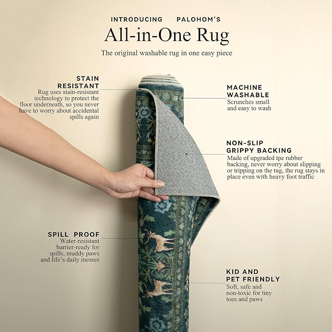 8x10 Area Rugs for Living Room: Washable Rug Vintage Rugs Stain Resistant Non Slip Low Pile Lightweight Soft Carpets Rugs for Bedroom Kitchen Dining Room Nursery Kids Room Farmhouse Home Office