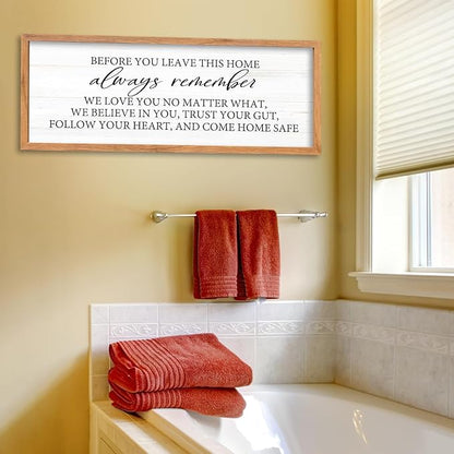 AuraPeak Before You Leave This Home Sign for We Love You Inspirational Quotes Laundry Room Living Room Wall Decor Family Entryway kitchen Wall Hanging Art (40"×15" Wood)