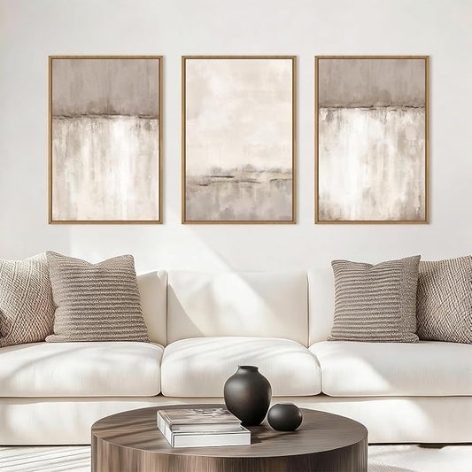 KAIRNE Large Neutral Gray Tan Framed Canvas Wall Art Set, Abstract Textured Wall Decor, Beige Minimalist Wall Pinting, Modern Illustrations Art Print for Living Room, Bedroom, Office-24 x36 x3