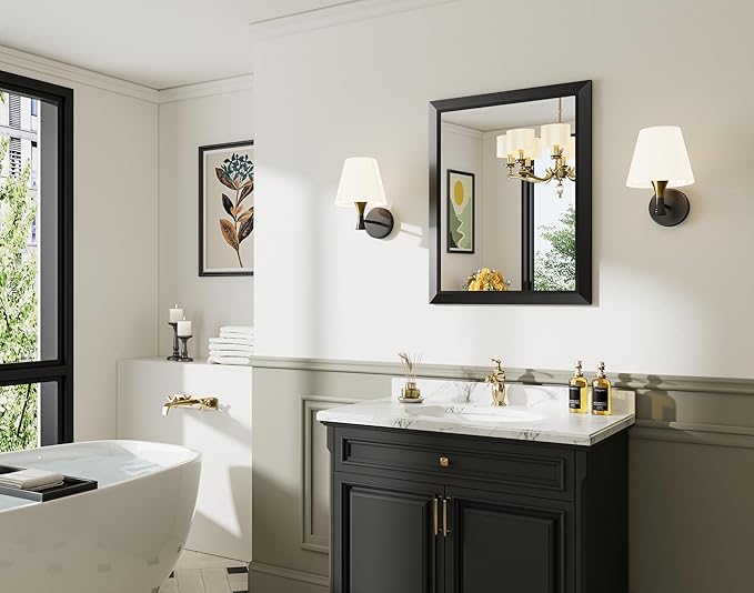 Briivue 24x30 Inch Black Bathroom Mirror for Wall, Thick Metal Framed Rectangle Mirrors for Over Sink, Bedroom, Living Room, Entryway, Anti-Rust, HD Tempered Glass