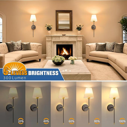 NIORSUN 19.9 inch Battery Operated Wall Sconce Set of 2,Gold-Black Rechargeable Wall Lights with 5200mAh Dimmable Detachable Bulbs and Remote,10 Colors Wireless Sconces for Bedroom Living Room Hallway