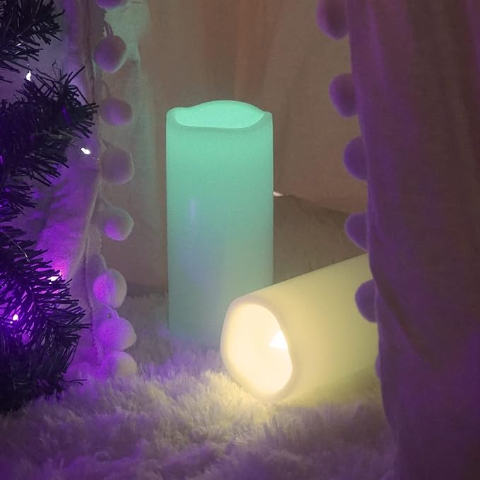 CANDLE CHOICE Waterproof Outdoor Color Changing Flameless Candles Remote Timer White Realistic Flickering Battery Operated Electric LED Pillars for Wedding Christmas Decoration Teen Girls 3”x7” 2PCS
