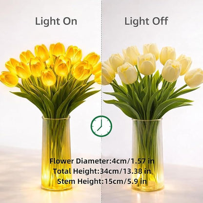 Radiant Romantic Tulip Night Light,15 PCS Twinkling Artificial Flower Shaped Ambient Night Lamp,Women LED Lighted Tulips Tree that Never Fade for Bedroom Bedside Bouquet Decor (Mixed(Without Vase))