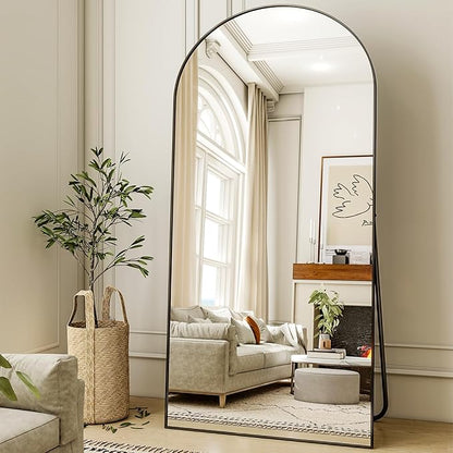 XRAMFY 78"x38" Arched Full Length Mirror Floor Mirrors with Aluminum Alloy Frame Free-Standing Wall Mounted Floor Mirrors or Large Dressing Mirror, Black Mirror Full Length