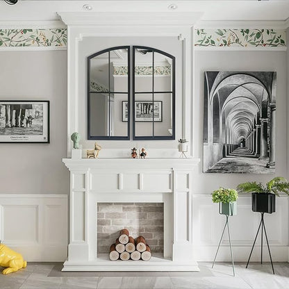 Black Arch Mirror,Window Pane Wall Decor,Farmhouse Wall Mirrors with Iron Frame for Entryway,Hallway,Living Room,Fireplace.2-Pack 26.4"X13.4"