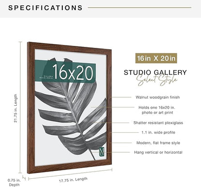 MCS Studio Gallery 16x20 Poster Frame Walnut Woodgrain Engineered Wood, Vertical & Horizontal Wall Hanging Large Picture Frame for Photos, Posters & Art Prints (1-Pack)