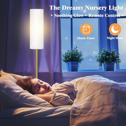 Qaubauyt Smart LED Floor Lamp with APP Control & RGB Colors - Dimmable Standing Lamp for Living Room, Bedroom, Gaming - Remote, Timer, 9W Bulb Included, 67" Modern Tall Lamp (Gold)