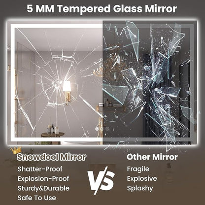 Snowdool 55"X30" LED Bathroom Mirror with Front Lights and Backlit, Anti-Fog, Dimmable, Shatter-Proof Tempered Glass, Lighted Bathroom Vanity Mirror for Wall with 3 Colors, Memory Function