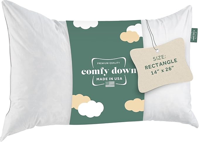 ComfyDown 14x26 Throw Pillow Insert, Down & Feather Fill, 100% Cotton Cover, Made in USA – Premium Soft Lumbar Decorative Pillow Form Sham Stuffer for Bed, Sofa & Couch