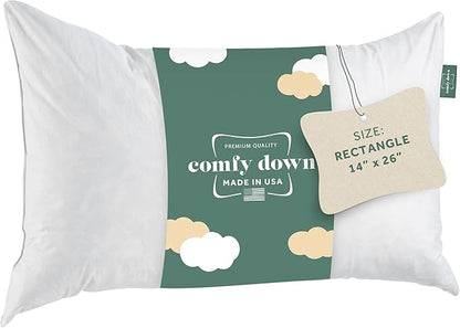 ComfyDown 14x26 Throw Pillow Insert, Down & Feather Fill, 100% Cotton Cover, Made in USA – Premium Soft Lumbar Decorative Pillow Form Sham Stuffer for Bed, Sofa & Couch