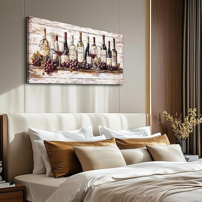 QIYILEXWART Canvas Wall Art For Living Room Wall Decor For Bedroom Kitchen Wall Decorations Wine Bottle Painting Farmhouse Pictures Artwork Room Aesthetic Home Decor Ready To Hang