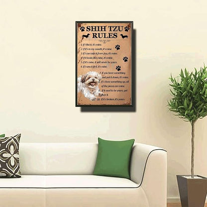 Metal Sign Tin Sign Vintage Wall Art Shih Tzu Rules Tin Signs for Women for Restaurant 12×16 Inches with Metal Frame