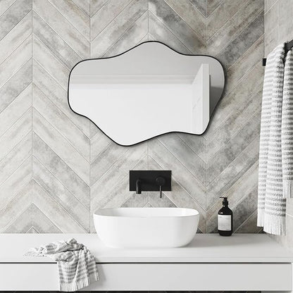 Irregular Wall Mirror, 21"x14" Asymmetrical Mirrors, Modern Frameless Mirror for Wall, Unique Shaped Mirrors for Living Room Bathroom Bedroom Hallway Entryway Fireplace
