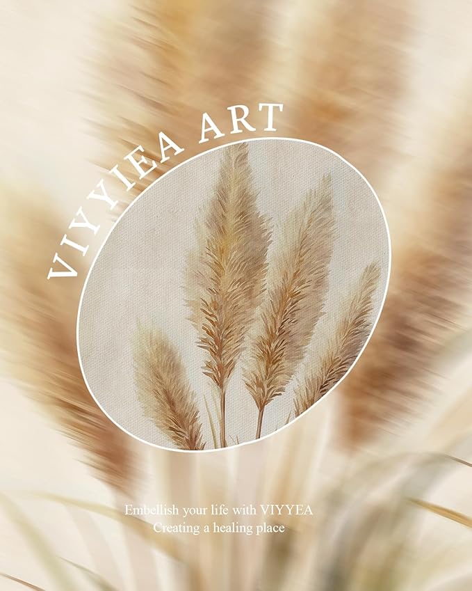 VIYYIEA Vintage Rustic Botanical Bohemian Farmhouse Neutral Wall Art Decor for Living Room Bedroom, Aesthetic Pampas Grass Watercolor Minimalist Pictures,12x16inch,Gold Framed Canvas Prints Paintings