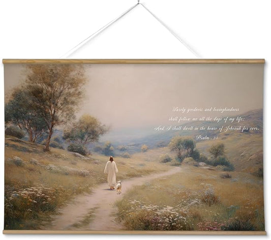 InSimSea 36x54 Extra Large Canvas Scroll Wall Art, Jesus with Sheep Bible Verse Religious Decor, Inspirational Christian Oil Painting for Living Room, Prayer Room, Church