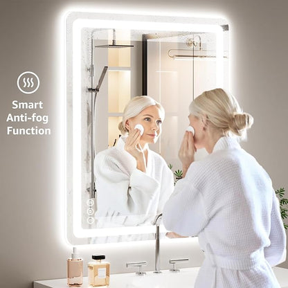 60" x 30" Led Bathroom Mirror with Lights, Anti-Fog & Tri-Color Lighting - Wall Mounted Shaving Mirror with, Waterproof & LED Vanity Mirror,Tempered Glass, Dimmable Mirror