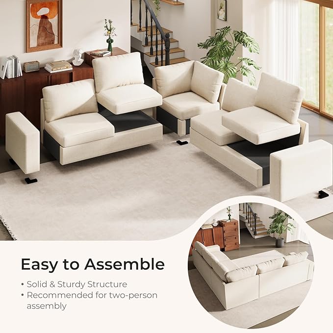 ELUCHANG 113" V-Shaped Modular Sectional Sofa Couch, Modern 5-Seat Comfy Linen Deep Seat Sofa with Corner, Removable Cover, Easy Assembly, Large Sofas & Couches for Living Room, Office, Beige