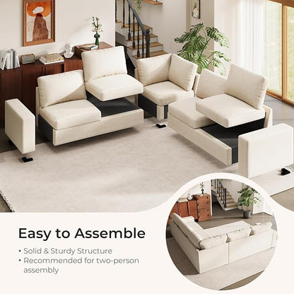 ELUCHANG 113" V-Shaped Modular Sectional Sofa Couch, Modern 5-Seat Comfy Linen Deep Seat Sofa with Corner, Removable Cover, Easy Assembly, Large Sofas & Couches for Living Room, Office, Beige