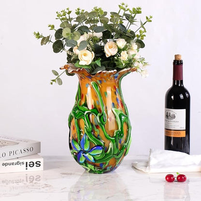KAMMAK Colored Glass Vase, Beautiful Hand Blown Decorative Vase, Modern Art Vase for Flower Mantle Dining Table Centerpiece, Entryway Living Room Wedding Decoration, 8HPQSKQ013