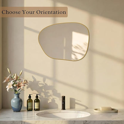 PERFNIQUE Irregular Wall Mirror Asymmetrical Mirror, 16''x12'' Gold Mirror for Bathroom Bedroom Living Room Entryway, Decorative Modern Wall Decor, Wall Mounted (Gold, 16''x12'')