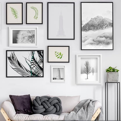 Wiscet 11x14 Picture Frame Set of 9, Display Pictures 8x10 with Mat or 11x14 without Mat, Photo Frame for Wall Mounting or Tabletop Display, Black.