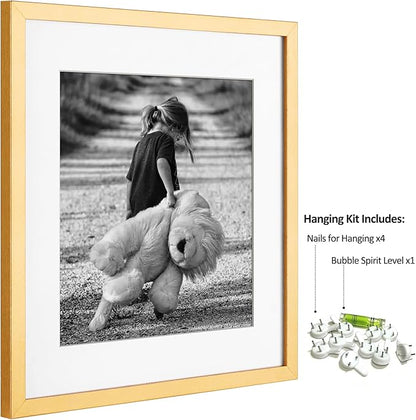 Yaetm 16x16 Gold Picture Frame Matted to 12x12, Set of 3, Thin Square Frame for Gallery Wall Display, Hanging Hardware Included (3 Pack, Gold)