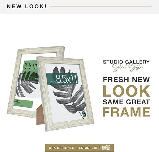 MCS Studio Gallery 8.5x11 Picture Frame Gray Woodgrain Engineered Wood, Rectangle Photo Frame for Photos, Posters & Art Prints & Easel for Tapletop Display (1-Pack)