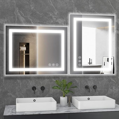 Sweetcrispy 36"x48" Smart Anti-Fog LED Bathroom Mirror with Lights and 3 Color Temperatures, Dimmable, Memory Function, Rectangle Modern Vanity Mirror