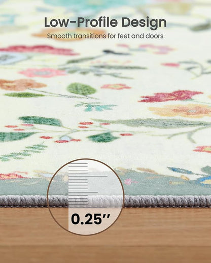 Amada 2x6 Washable Runner Rug, Non-Slip & Low-Profile Kitchen Area Rug with Durable Edge Binding, Boho Floral Pattern, Soft Long Entryway Runner Rugs for Bedroom & Hallway